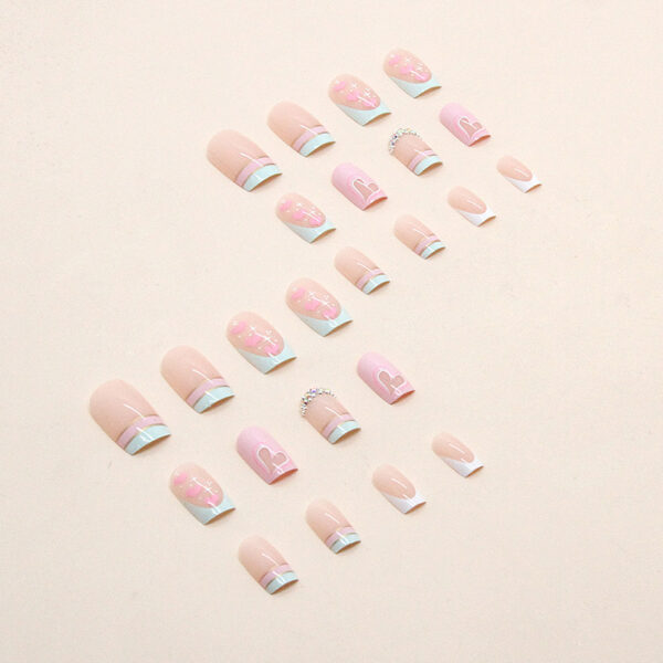 Wholesale Diamond European-style sweet sober light blue wearing armor sweet girl ins style European and American nail art piece 24 pieces