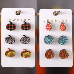Wholesale Autumn Thanksgiving Leopard Print Wood Earring Set