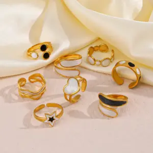PVD Coated 18K Gold Plated Round Star Heart Shape 304 Stainless Steel Retro Novelty Waterproof Non Tarnish Rings