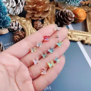 Random Aurora Butterfly Twist Ball Ear Bone Stud Single