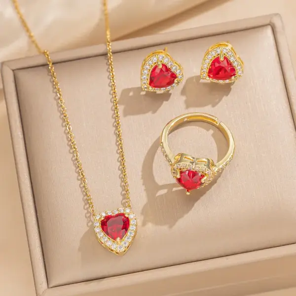 Wholesale PVD Coated Real Gold Plated Heart Shape Stainless Steel Lady Queen Classic Style Waterproof Non Tarnish Jewelry Set