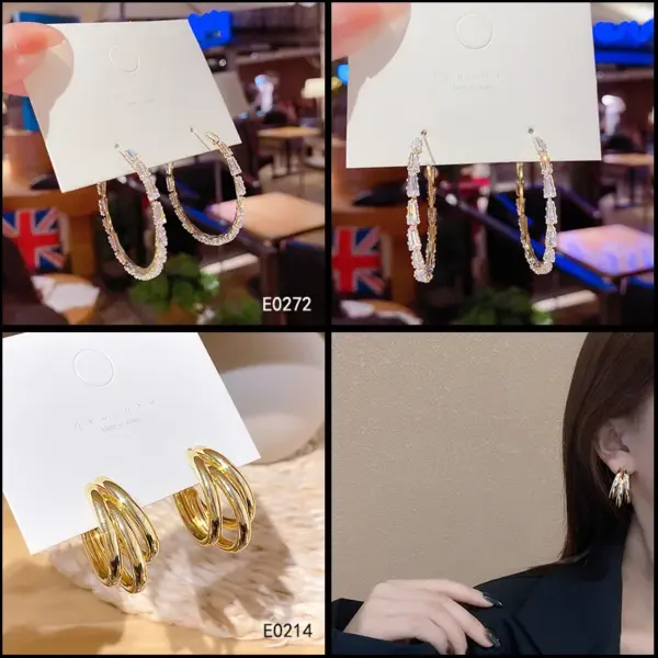 Wholesale Fashion Geometric Copper Inlay Artificial Pearls Rhinestones Hoop Earrings 1 Pair