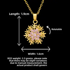 XL22 Rotating Pink Snowflake Necklace / Gold
