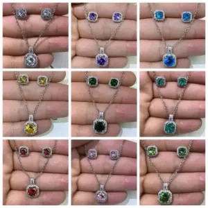 Wholesale Korean Style Geometric Copper Zircon Pendant Necklace Ear Studs 1 Set