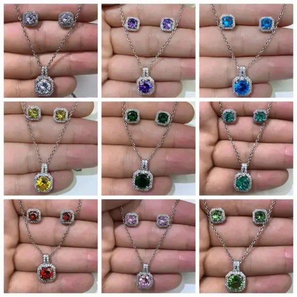 Wholesale Korean Style Geometric Copper Zircon Pendant Necklace Ear Studs 1 Set