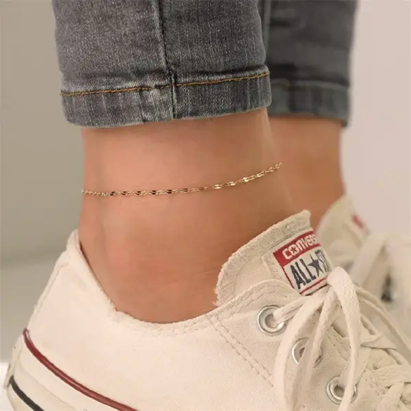 Wholesale Korean Style Geometric Stainless Steel Waterproof Non Tarnish PVD Coated 14K Gold Real Gold Plated Women'S Anklet