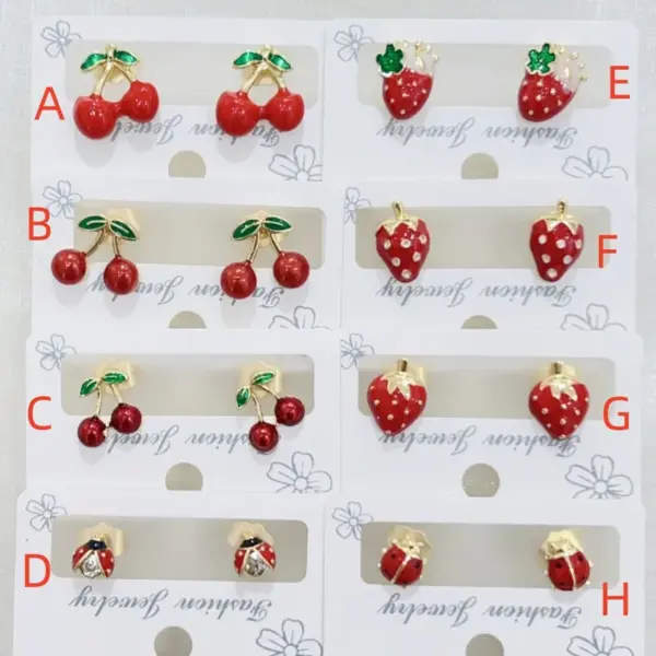 Wholesale 1 Pair/Package Elegant Sweet Cherry Ladybugs Strawberry Plating Inlay Copper Zircon 18K Gold Plated Ear Studs