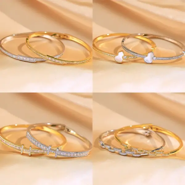 Wholesale Copper 18K Gold Plated Lady Inlay Geometric Zircon Bangle