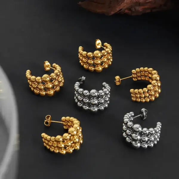 Wholesale 304 Stainless Steel C Shape Ball PVD Coated 18K Gold Plated Real Gold Plated Hip-Hop Vintage Style Simple Style Waterproof Non Tarnish Patchwork Plating Ear Studs