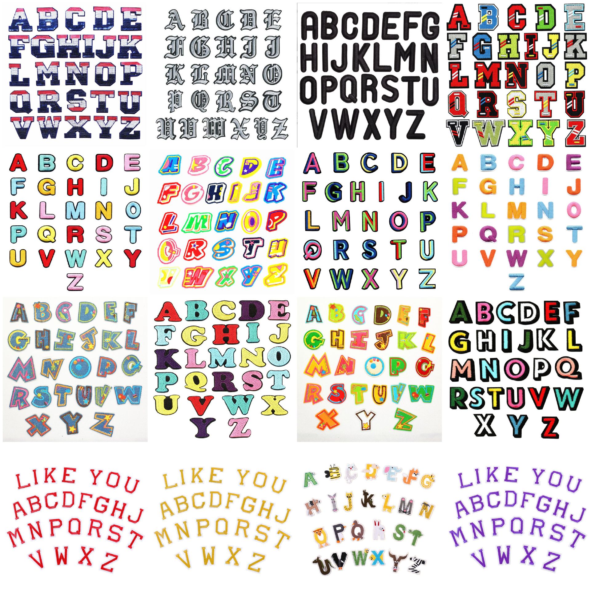 Wholesale Cool cloth stickers A- Z letters embroidery stickers clothing clothes stickers ironing decoration aessories embroidery stamp diy patch stick
