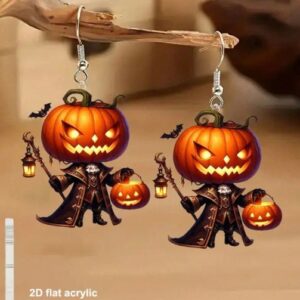 Wholesale Halloween scary pumpkin man flat acrylic earrings
