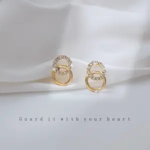 Wholesale 1 Pair Lady Round Copper Plating Inlay Artificial Gemstones Ear Studs