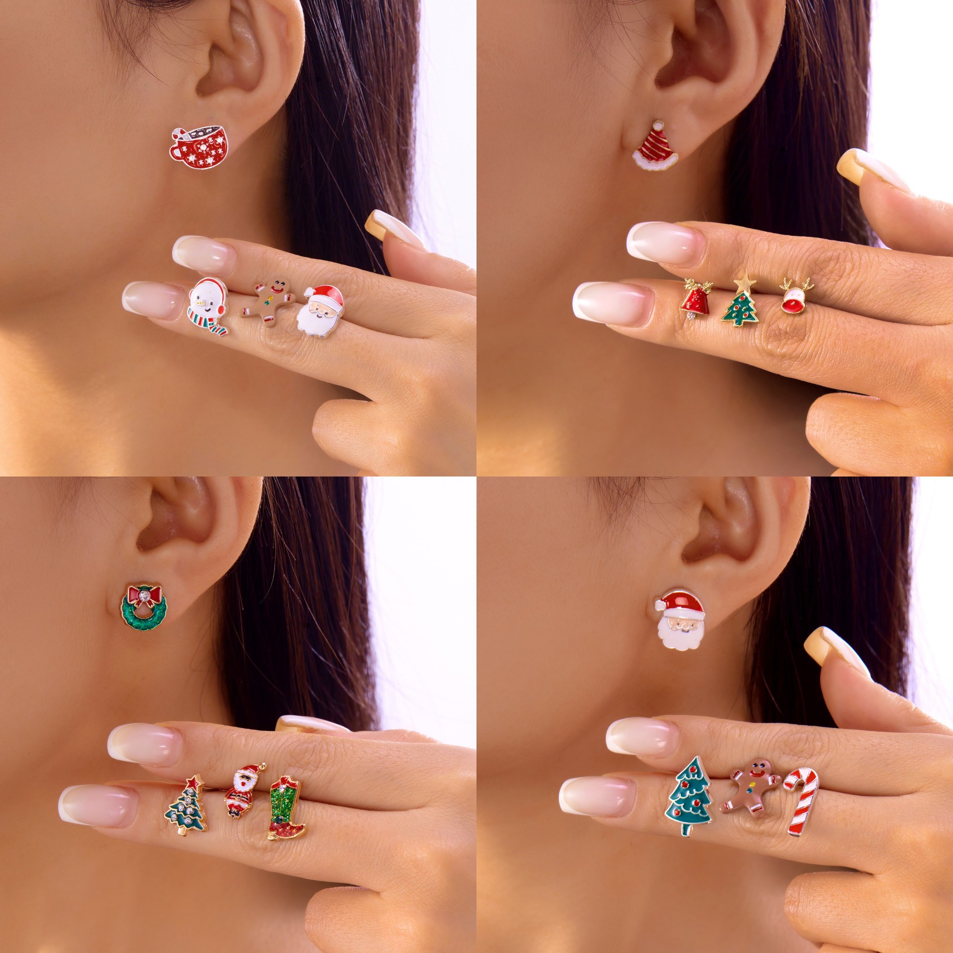 Wholesale Christmas Tree Cane Gingerbread Man Reindeer Earrings