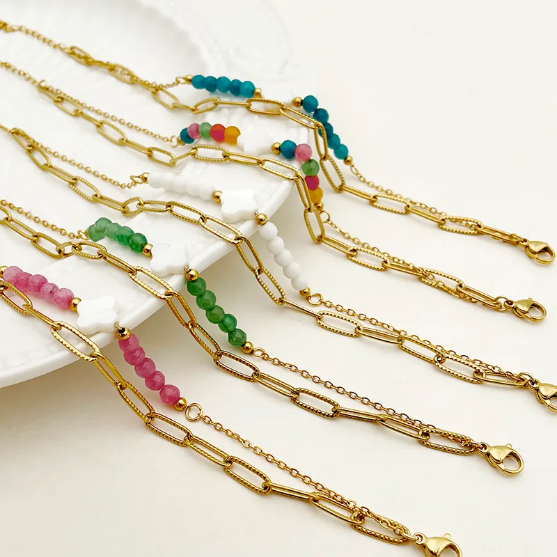 Wholesale PVD Coated Real Gold Plated 14K Gold Flower 304 Stainless Steel Elegant Retro Waterproof Non Tarnish 304 Stainless Steel Bracelets