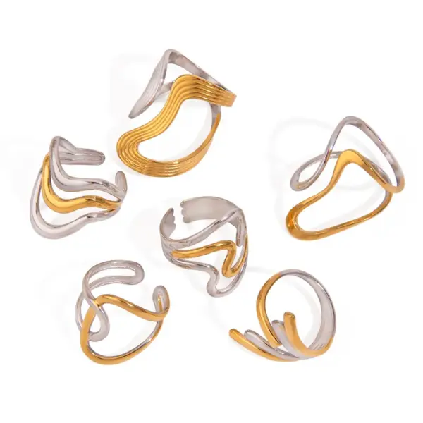 PVD Coated Real Gold Plated Irregular 304 Stainless Steel Modern Style Simple Style Waterproof Non Tarnish Open Rings Rings