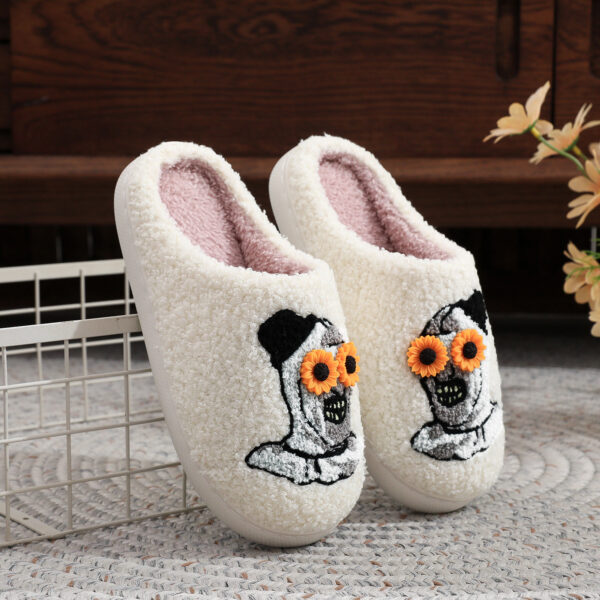 oly-d5ed5ad25b0f2aaf58b7a9d01e9a6371 Wholesale Halloween Christmas Horror Night Horror Clown Embroidered Cotton Slippers Men's and Women's Autumn and Winter Plaid Wool Slippers Cross-Border