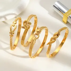 Wholesale Elegant Artistic Geometric Solid Color 316 Stainless Steel 18K Gold Plated Zircon Bangle In Bulk