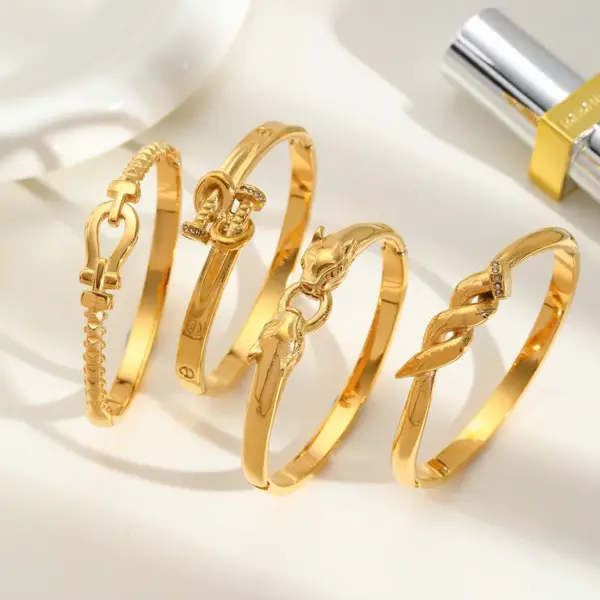 Wholesale Elegant Artistic Geometric Solid Color 316 Stainless Steel 18K Gold Plated Zircon Bangle In Bulk