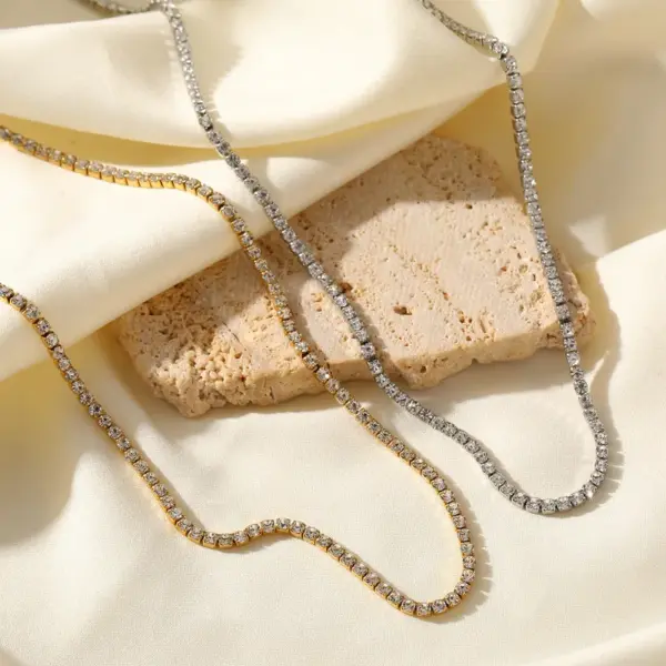 Vacation Simple Style Solid Color 304 Stainless Steel Zircon Tennis Chain Tennis Bracelet In Bulk