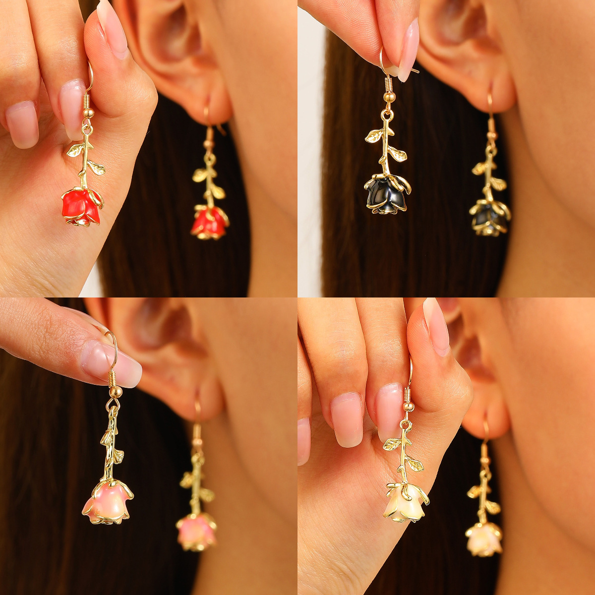 Wholesale European and American Creative Romantic Three-dimensional Retro Rose Earrings Women's High-end Sensei Alloy Oil op Flower Earrings