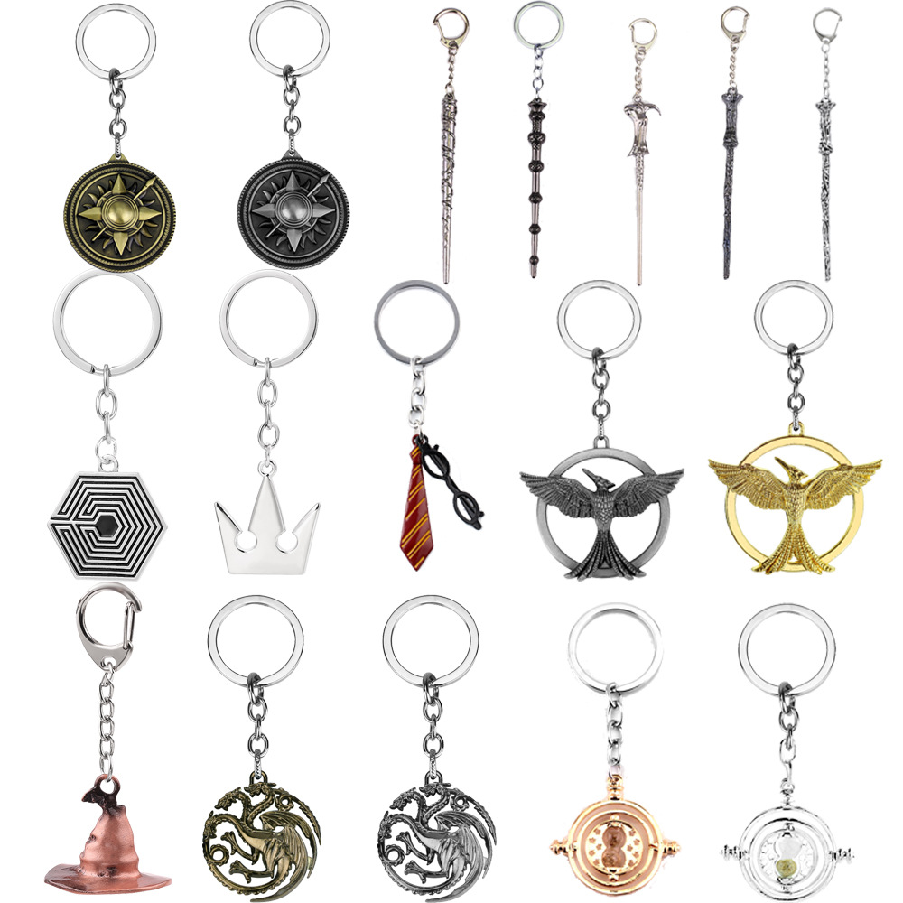 Wholesale European and American film and television game peripheral magic scepter hourglass keychain game jewelry crown pendant