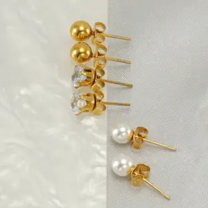 Wholesale 1 Pair Classic Style Geometric Plating 304 Stainless Steel Zircon Ear Studs