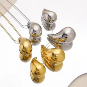 Wholesale PVD Coated 18K Gold Real Gold Plated Water Droplets 304 Stainless Steel Retro Waterproof Non Tarnish Ear Studs