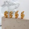 Wholesale PVD Coated Real Gold Plated 18K Gold Geometric 304 Stainless Steel Retro Waterproof Non Tarnish Hoop Earrings