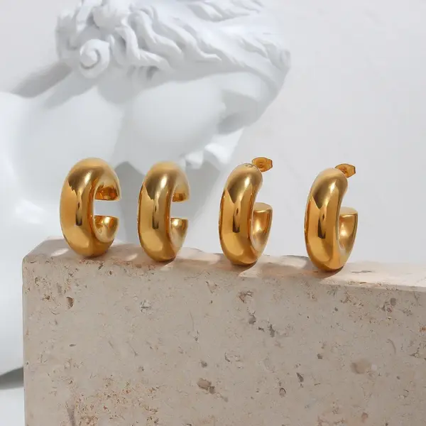 Wholesale PVD Coated Real Gold Plated 18K Gold Geometric 304 Stainless Steel Retro Waterproof Non Tarnish Hoop Earrings