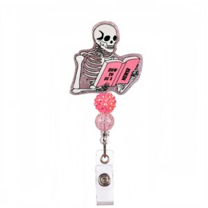 Beaded skull reading book