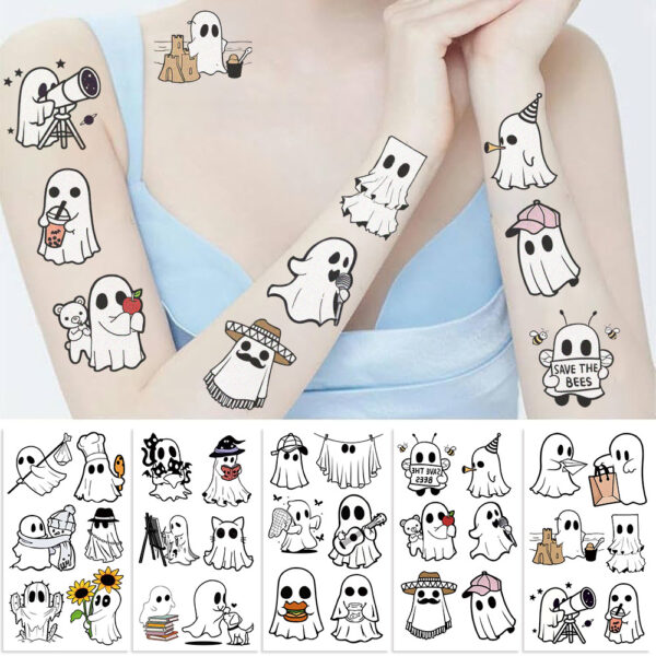 Wholesale New Cartoon Cute Ghost Tattoo Sticker Waterproof Party Gift Funny Fun Face Sticker Cross-border