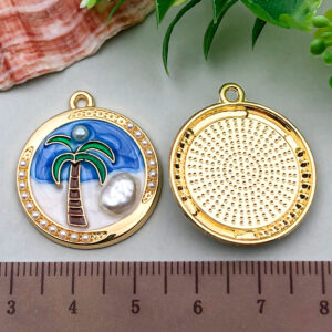 1 Hanging Plated Oil Painting Beach Coconut Tree 28x25mm-3.85g-22057