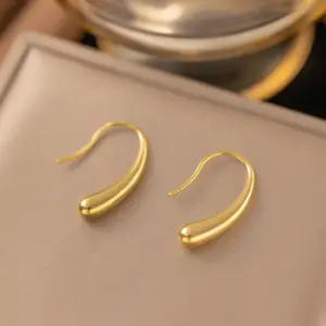50 [Ag355] Hook Water Drop Earrings / Gold
