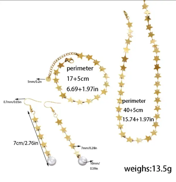 304 Stainless Steel ABS Star PVD Coated Stone-Free 18K Gold Plated Casual Cute Preppy Style Handmade Chain Bracelets Earrings Necklace