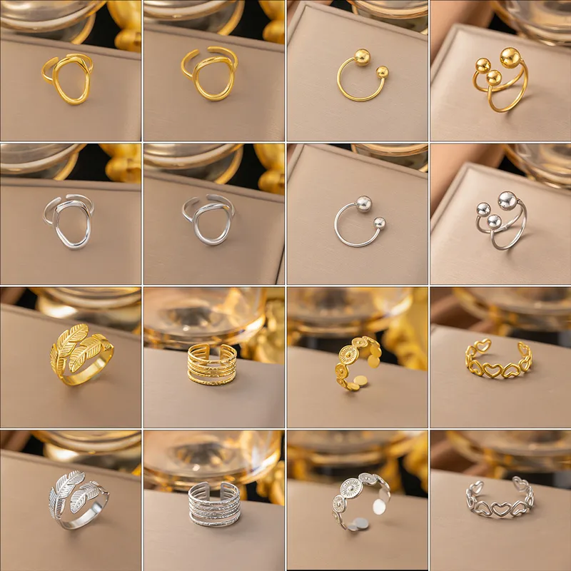 Wholesale PVD Coated Real Gold Plated Solid Color Titanium Steel Simple Style Waterproof Non Tarnish Rings