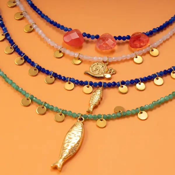 Wholesale Casual Elegant Lady Fish 304 Stainless Steel Natural Stone Beaded Chain Beaded Necklaces Wholesale