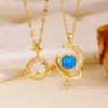304 Stainless Steel Moon PVD Coated Acrylic Rhinestones 18K Real Gold Plated Vintage Style Plating Gold Pendant Necklace