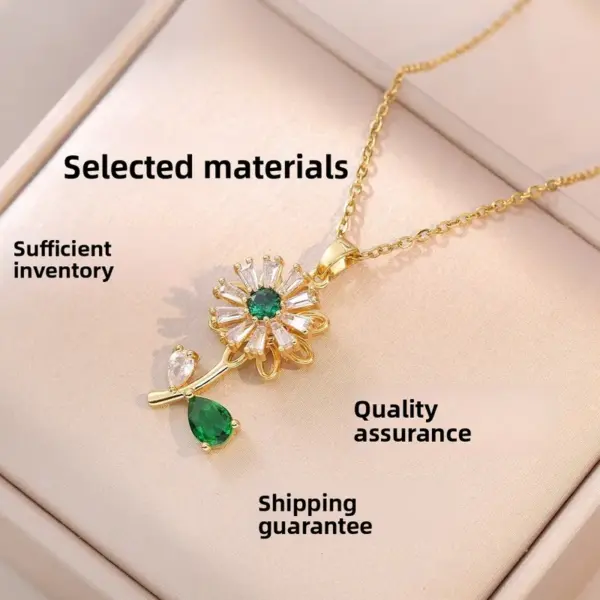Wholesale Fashion Titanium Steel Necklace For Women Simple Design Zircon Flower Rotating Pendant Bowknot Original Design Jewelry Accessory