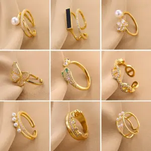 Wholesale Fashion Geometric Snake Butterfly Copper Open Ring Plating Artificial Gemstones Copper Rings