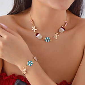 Wholesale Rhinestone Santa Gingerbread Man Candy Cane Bracelet Necklace