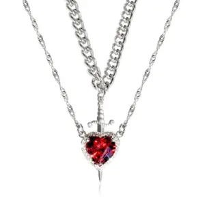 Silver Red Heart-Silver Dagger