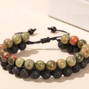 Natural Unakite Volcanic Rock Woven Double-Layer Bracelet / 8mm