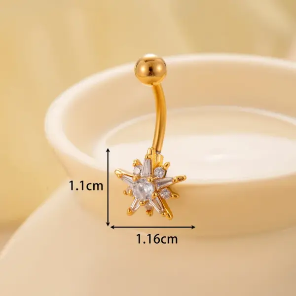 Wholesale 1 Piece 316 Stainless Steel Copper Zircon Belly Rings Heart Shape Bow Knot
