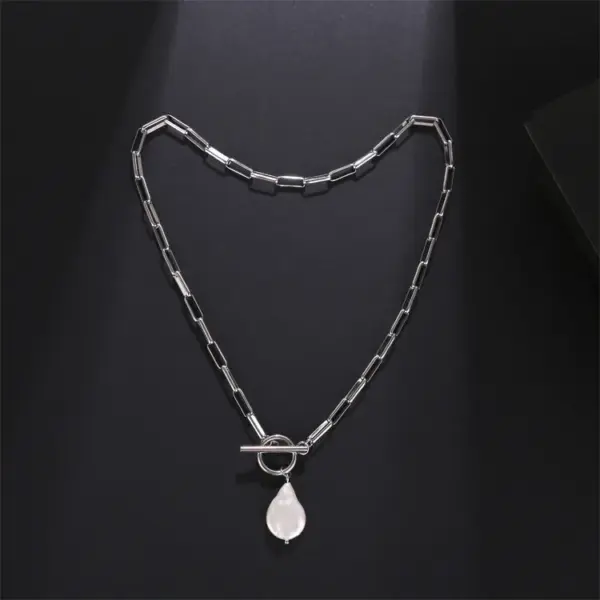 Wholesale Elegant Water Droplets Stainless Steel Freshwater Pearl Toggle Pendant Necklace