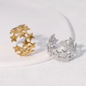 Wholesale PVD Coated Real Gold Plated 18K Gold Pentagram Star 304 Stainless Steel Modern Style Simple Style Waterproof Non Tarnish Open Rings