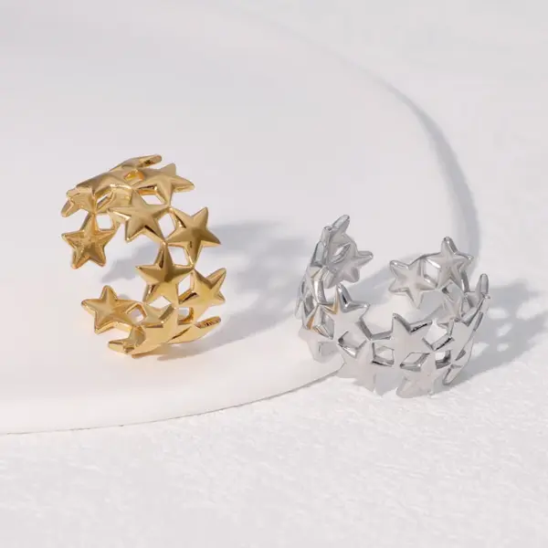 Wholesale PVD Coated Real Gold Plated 18K Gold Pentagram Star 304 Stainless Steel Modern Style Simple Style Waterproof Non Tarnish Open Rings