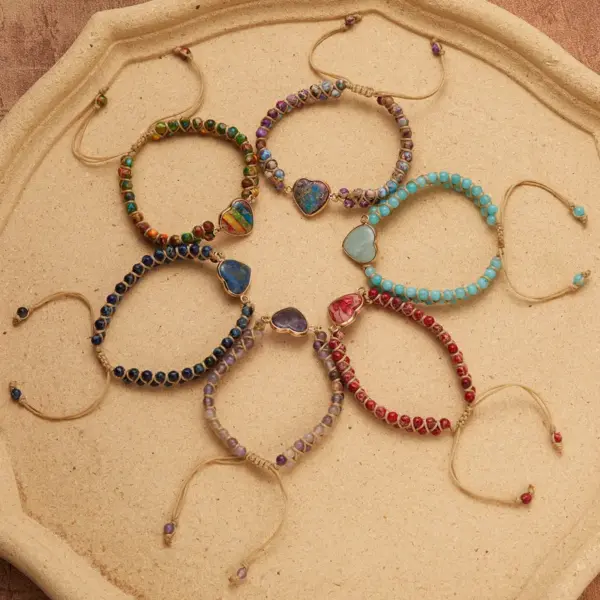 Wholesale Ethnic Style Heart Shape Natural Stone Knitting Bracelets