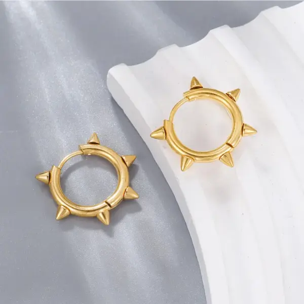 Wholesale PVD Coated Real Gold Plated Round 304 Stainless Steel Hip-Hop Retro Simple Style Waterproof Non Tarnish Hoop Earrings