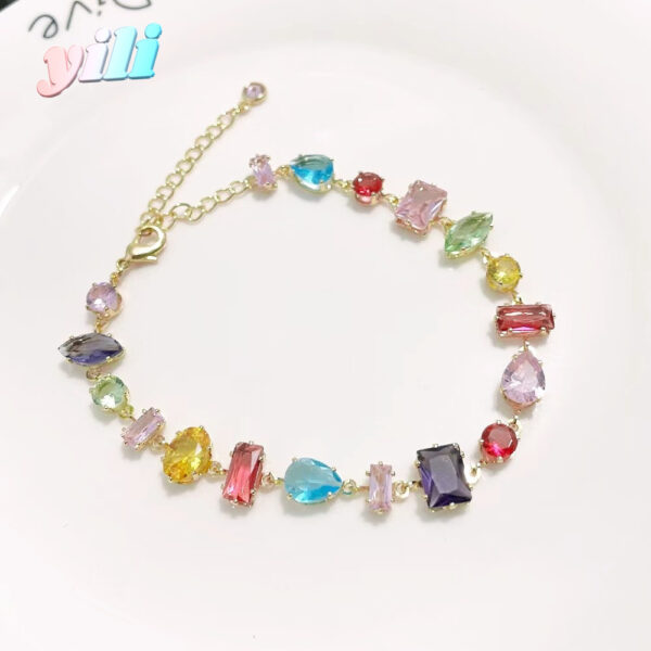 Wholesale Popular European and American Fashion Colorful Zircon Full Diamond Light Luxury Bracelet Women's Tourmaline Light Luxury Candy Bracelet Fresh Bracelet