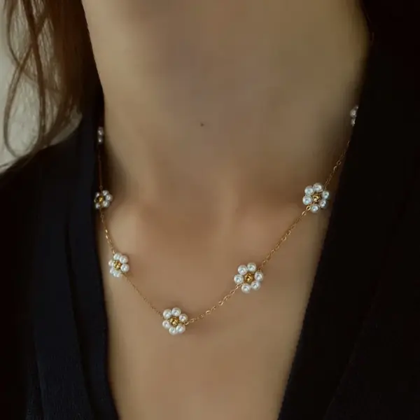 Wholesale Jewelry Sweet Flower 304 Stainless Steel 18K Gold Plated Bracelets Anklet Necklace Cable Chain